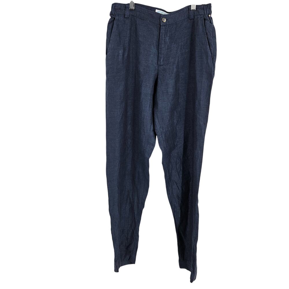 Peacock Blue Capetown Mens Linen Trousers Blue Straight Leg Lightweight Size 32